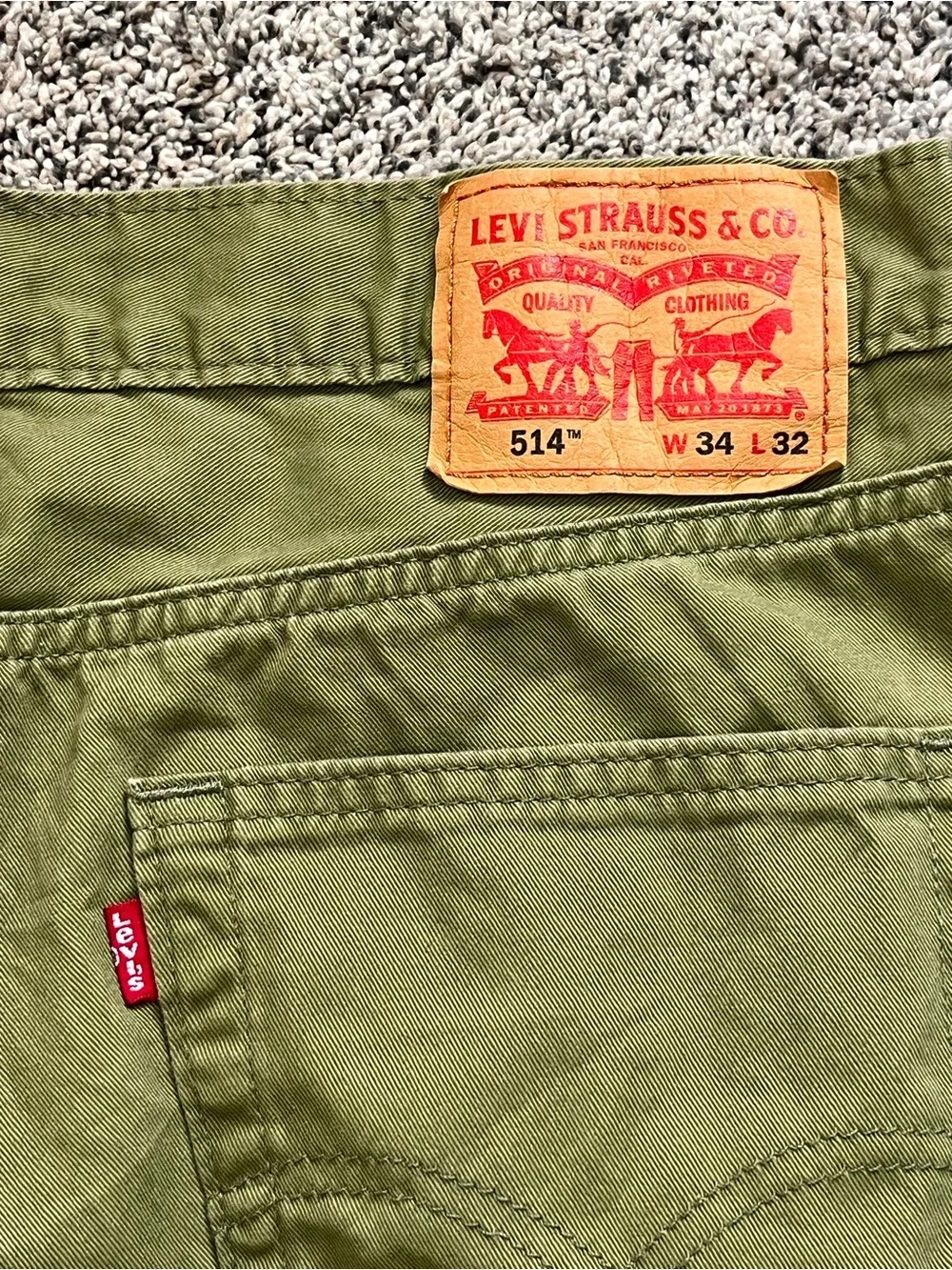 Levi's 514 Men's Jeans Olive Green Straight Leg Pants 34x32
